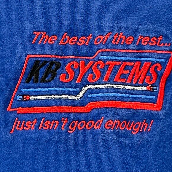 Vintage KB Systems T Shirt Mens Small Drag Auto Racing Dragster Hoses XRP Blue - Picture 6 of 8
